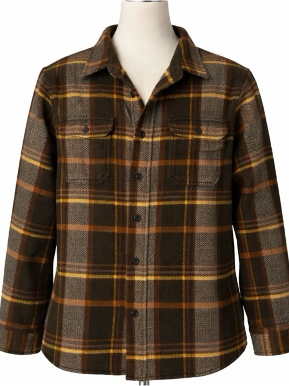 Woolrich Shirt Green Label Plaid Flannel Jacket Mens M Brown Wool Blend Outdoor
